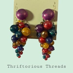 Vintage Beaded Drop Clip On Earrings